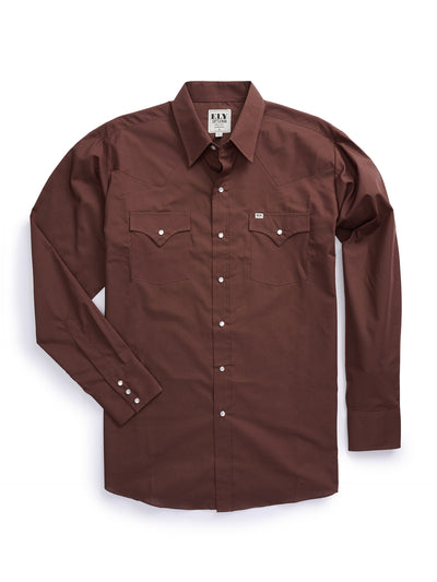 Men's Ely Cattleman Long Sleeve Solid Chocolate Western Shirt