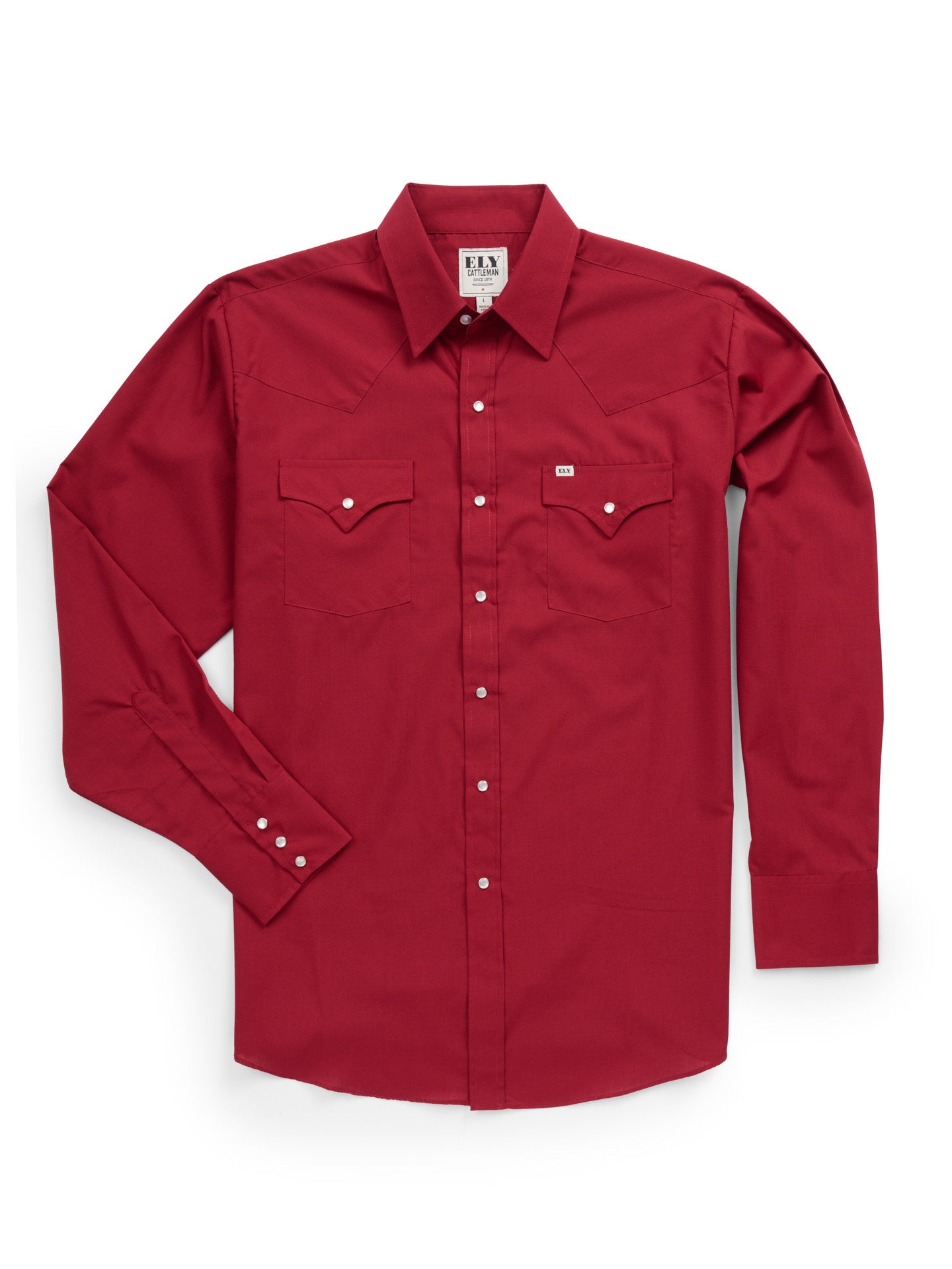 Men's Ely Cattleman Long Sleeve Solid Ruby Western Shirt