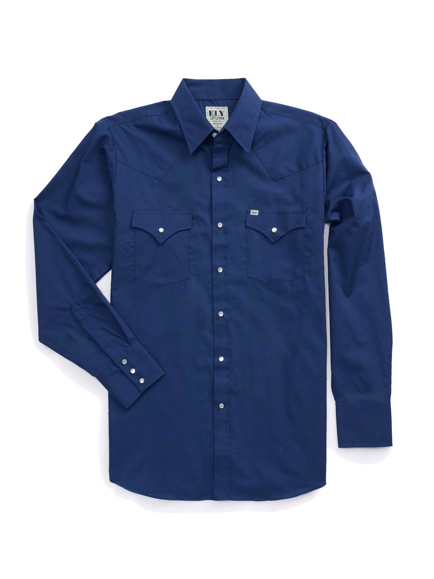 Men's Ely Cattleman Long Sleeve Solid Navy Western Shirt Navy / 2XLT
