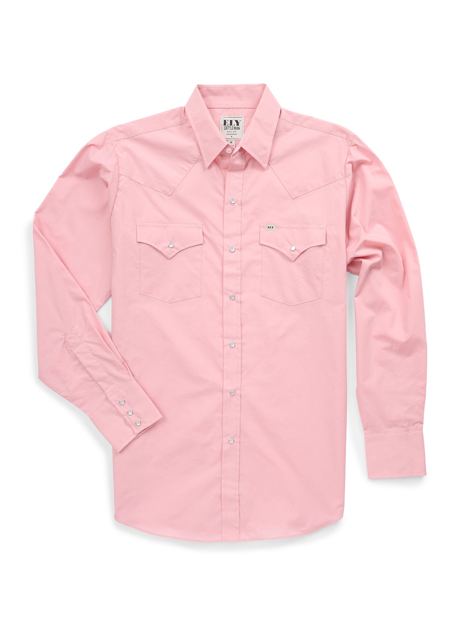 Men's Ely Cattleman Long Sleeve Solid Pink Western Shirt