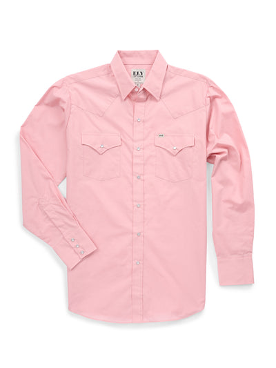 Men's Ely Cattleman Long Sleeve Solid Pink Western Shirt