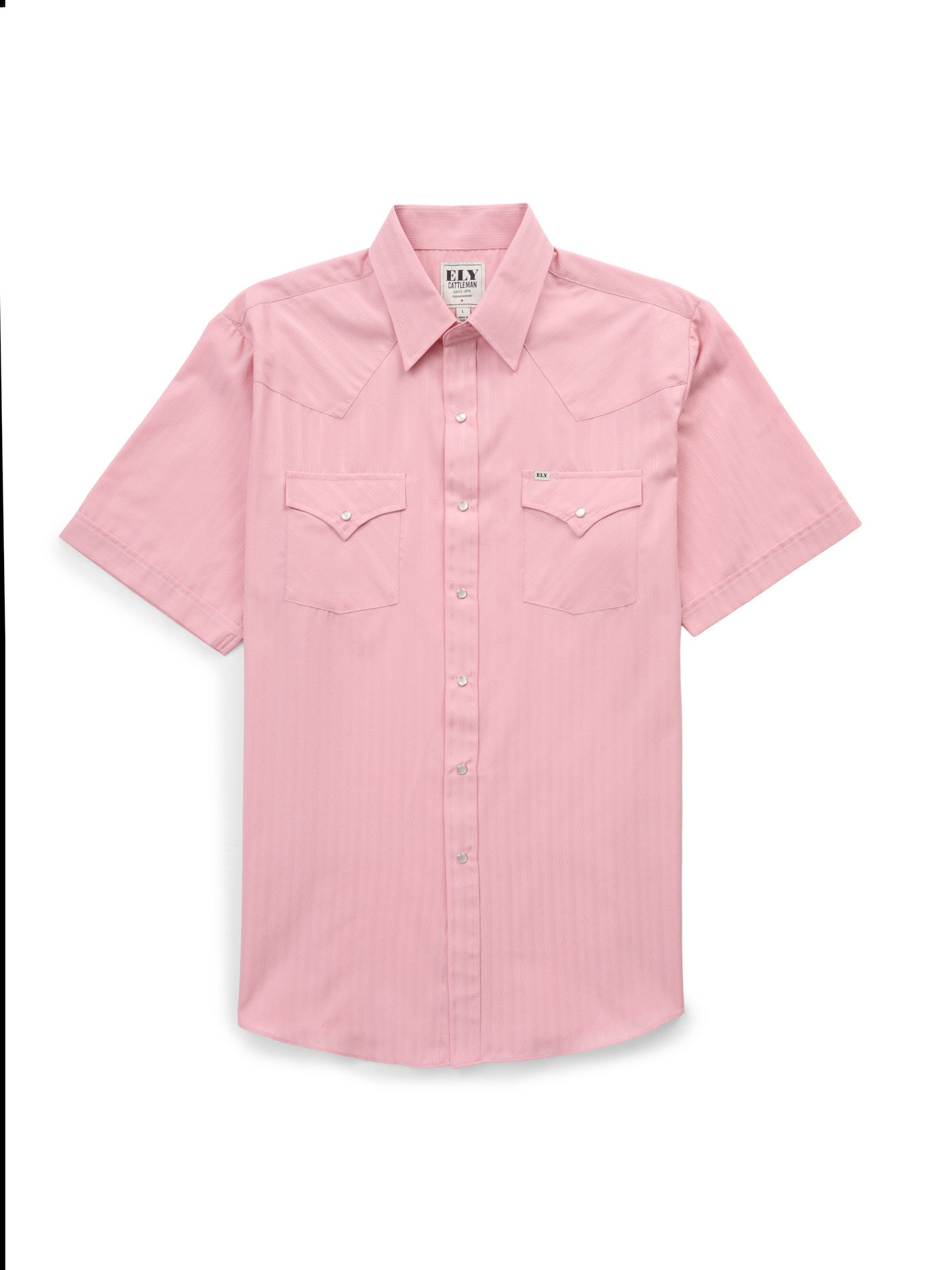 Men's Ely Cattleman Short Sleeve Tonal Dobby Dusty Pink Western Snap Shirt