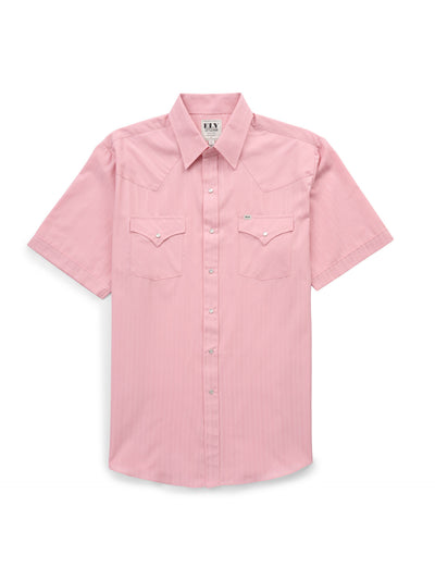Men's Ely Cattleman Short Sleeve Tonal Dobby Dusty Pink Western Snap Shirt