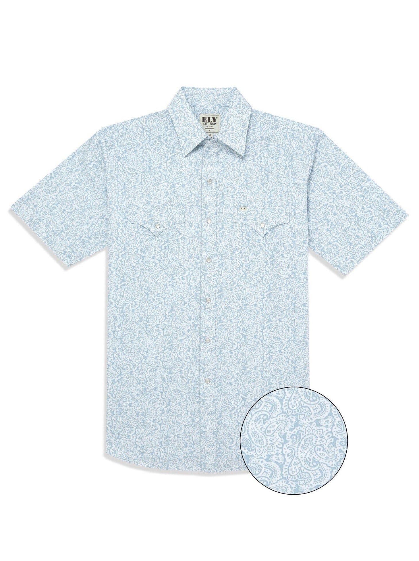 Men's Ely Cattleman Short Sleeve Paisley Print Western Snap Shirt- Blue & Khaki