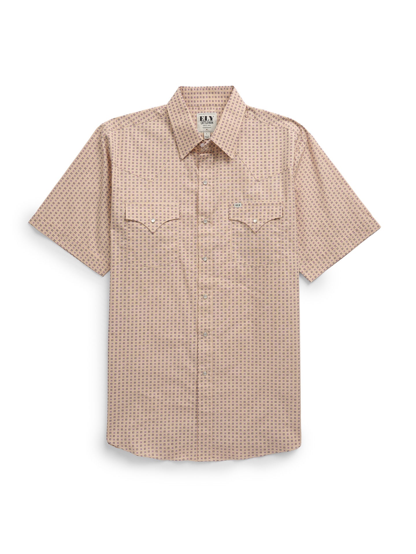 Men's Ely Cattleman Short Sleeve Geo Print Western Snap Shirt- Tan