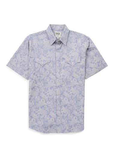 Men's Ely Cattleman Short Sleeve Stone Blue Paisley Print Western Snap Shirt