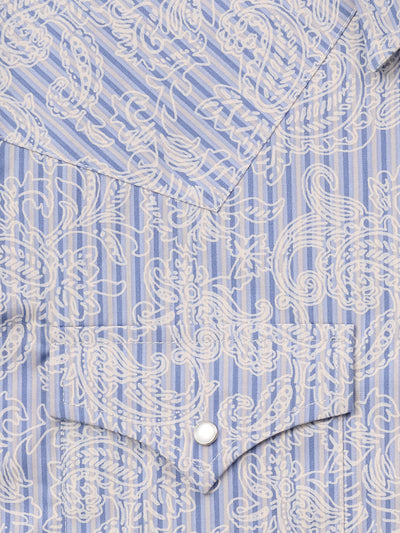 Men's Ely Cattleman Short Sleeve Stone Blue Paisley Print Western Snap Shirt