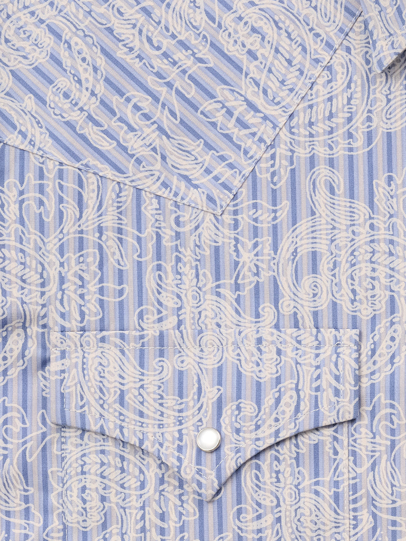 Men's Ely Cattleman Short Sleeve Stone Blue Paisley Print Western Snap Shirt