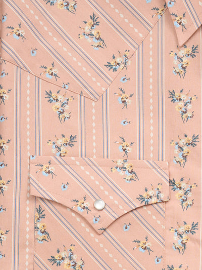 Men's Ely Cattleman Short Sleeve Wallpaper Floral Khaki Print Western Snap Shirt