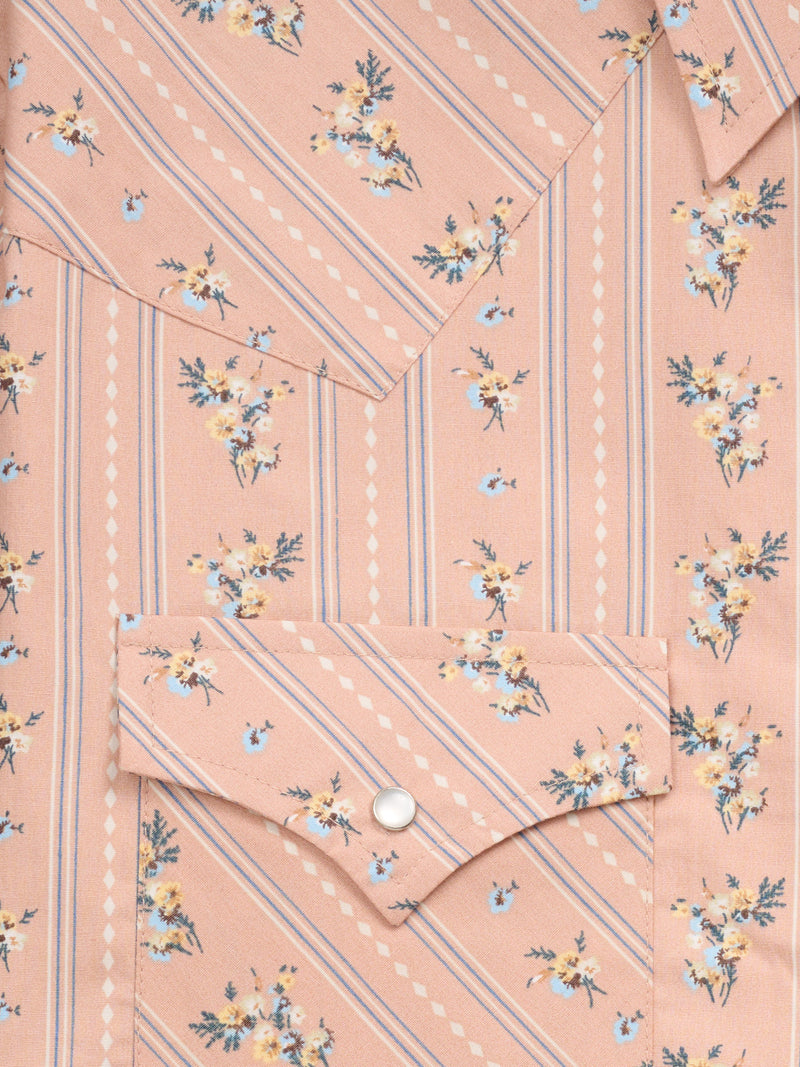 Men's Ely Cattleman Short Sleeve Wallpaper Floral Khaki Print Western Snap Shirt