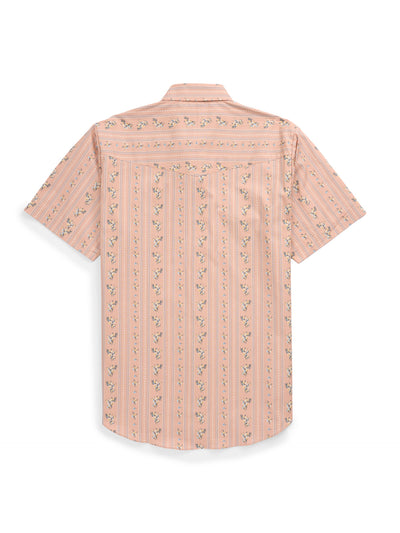 Men's Ely Cattleman Short Sleeve Wallpaper Floral Khaki Print Western Snap Shirt