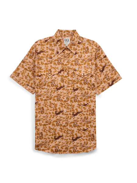 Men's Ely Cattleman Short Sleeve Conversational Camo-Tan Print Western