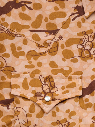 Men's Ely Cattleman Short Sleeve Conversational Camo-Tan Print Western Snap Shirt