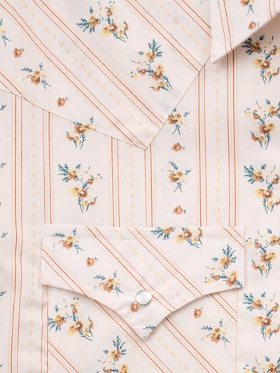 Men's Ely Cattleman Short Sleeve Wallpaper Floral Print Western Snap Shirt- Ecru