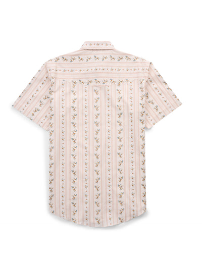 Men's Ely Cattleman Short Sleeve Wallpaper Floral Print Western Snap Shirt- Ecru