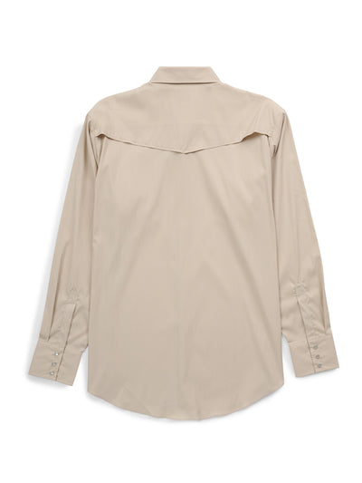 Men's Ely Cattleman Pro Long Sleeve Stretch Solid Khaki Vented Western Shirt