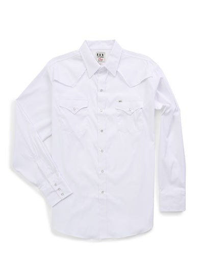 Men's Ely Cattleman Pro Long Sleeve Stretch Solid White Vented Western Shirt