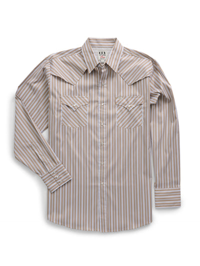 Men's Ely Cattleman Pro Long Sleeve Stretch Vented Western Shirt- Khaki Stripe