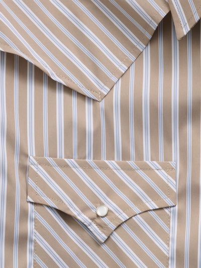 Men's Ely Cattleman Pro Long Sleeve Stretch Vented Western Shirt- Khaki Stripe