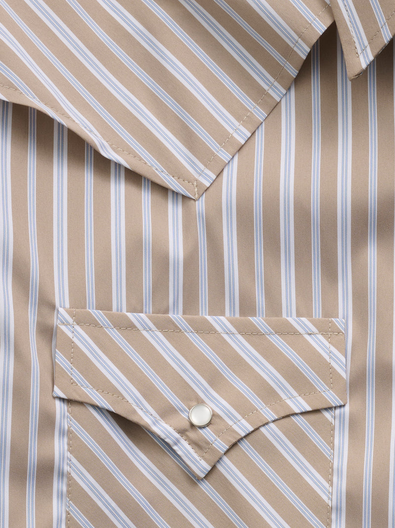 Men's Ely Cattleman Pro Long Sleeve Stretch Vented Western Shirt- Khaki Stripe