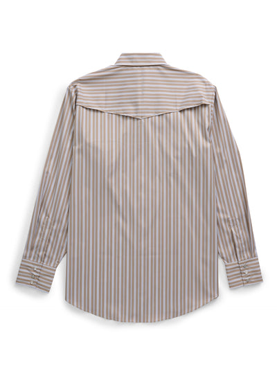 Men's Ely Cattleman Pro Long Sleeve Stretch Vented Western Shirt- Khaki Stripe