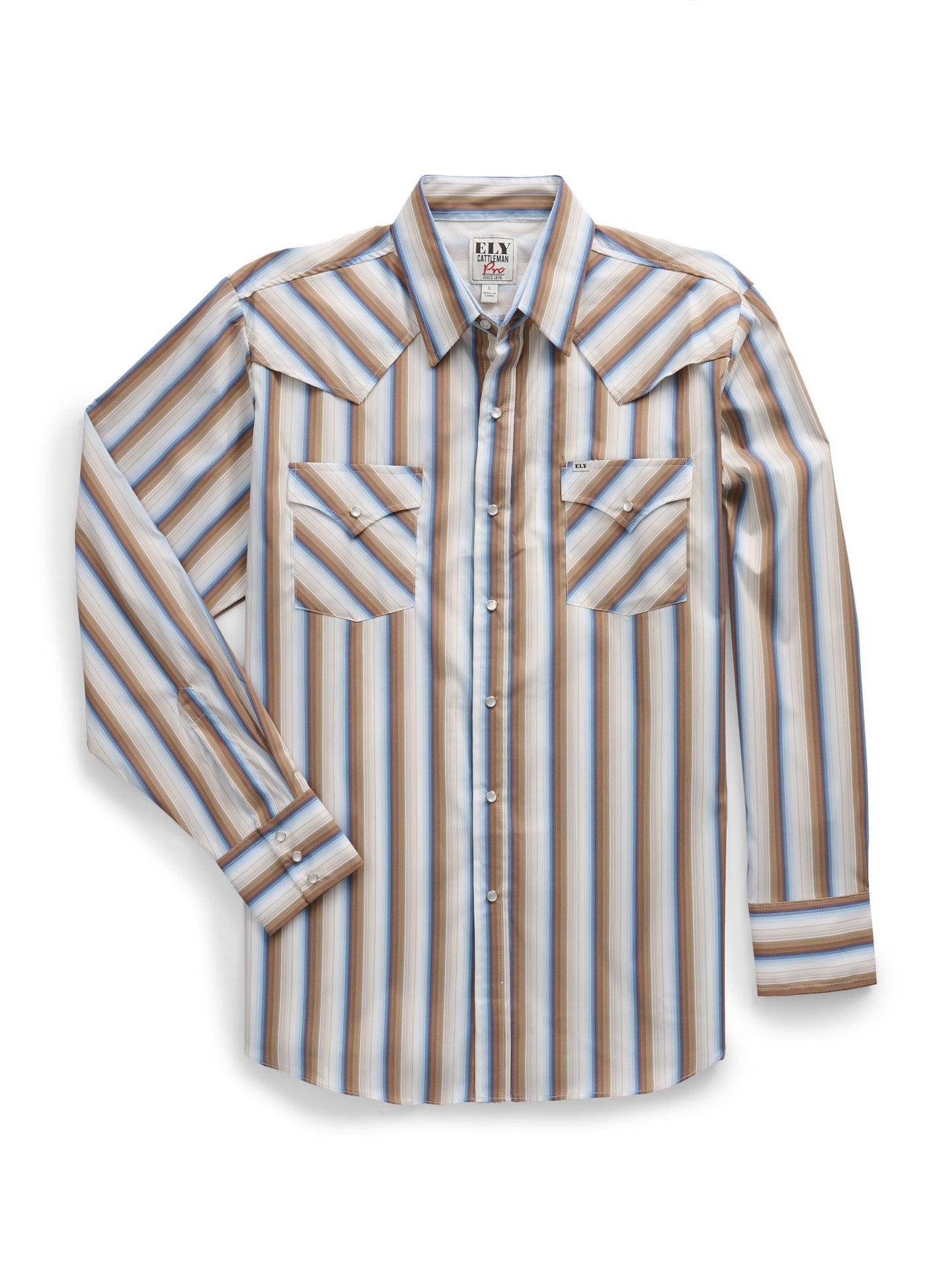Men's Ely Cattleman Pro Long Sleeve Stretch Vented Western Shirt- Ecru Stripe