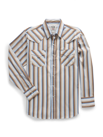 Men's Ely Cattleman Pro Long Sleeve Stretch Vented Western Shirt- Ecru Stripe