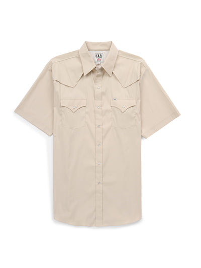 Men's Ely Cattleman Pro Short Sleeve Stretch Solid Khaki Vented Western Shirt