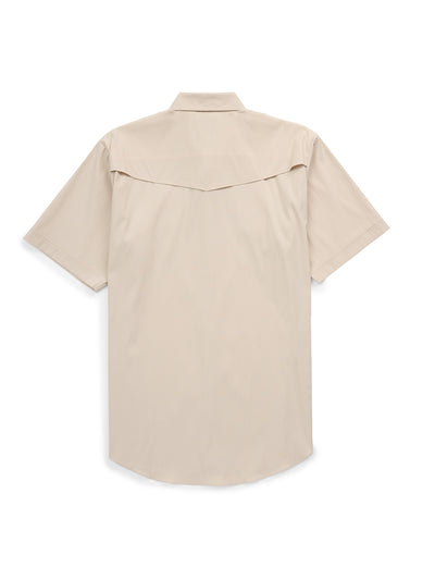 Men's Ely Cattleman Pro Short Sleeve Stretch Solid Khaki Vented Western Shirt