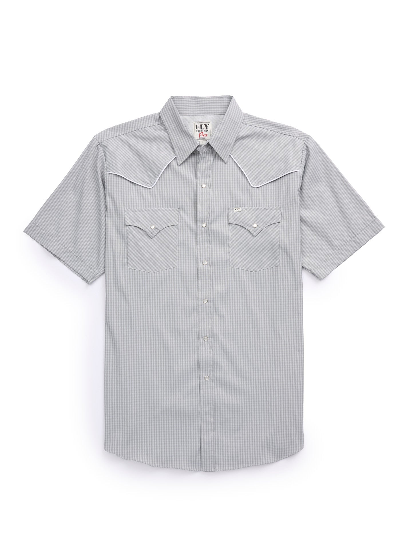 Men's Ely Cattleman Pro Short Sleeve Stretch Solid w/ Piping Outdoor Western Shirt