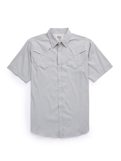 Men's Ely Cattleman Pro Short Sleeve Stretch Solid w/ Piping Outdoor Western Shirt