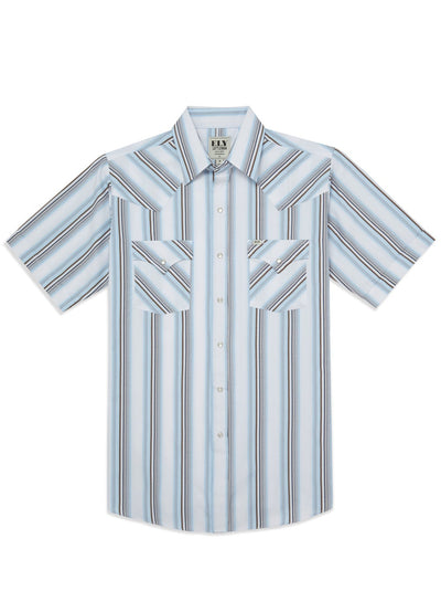 Men's Ely Cattleman Short Sleeve Stripe Western Snap Shirt- Blue & Tan