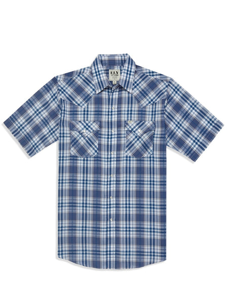 Men's Ely Cattleman Short Sleeve Aztec Plaid Western Snap Shirt- Blue