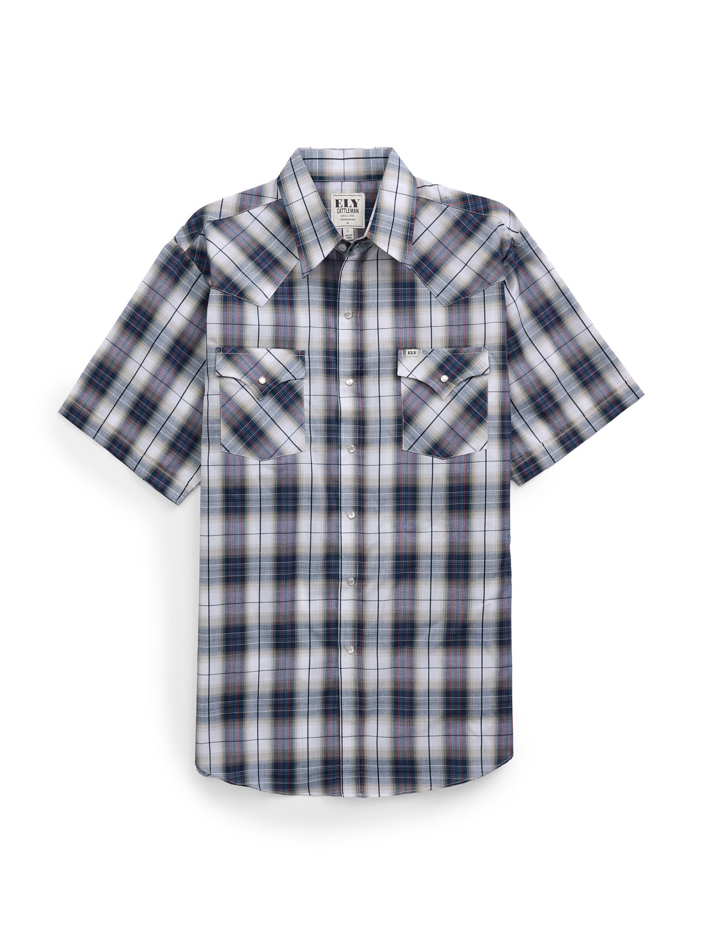 Men's Ely Cattleman Short Sleeve Plaid Western Snap Shirt- Burgundy