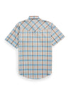 Men's Ely Cattleman Short Sleeve Plaid Western Snap Shirt- Light Blue & Rust