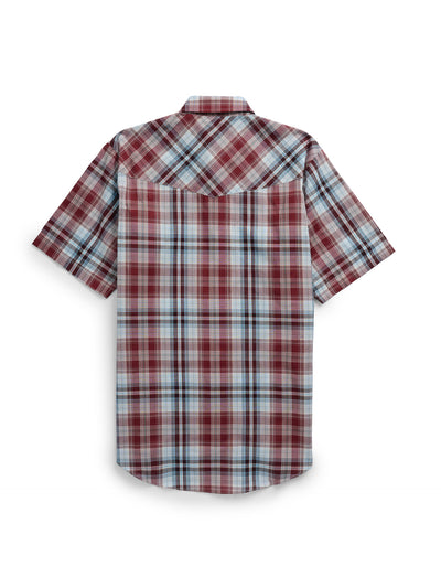 Men's Ely Cattleman Short Sleeve Burgundy Plaid Western Snap Shirt