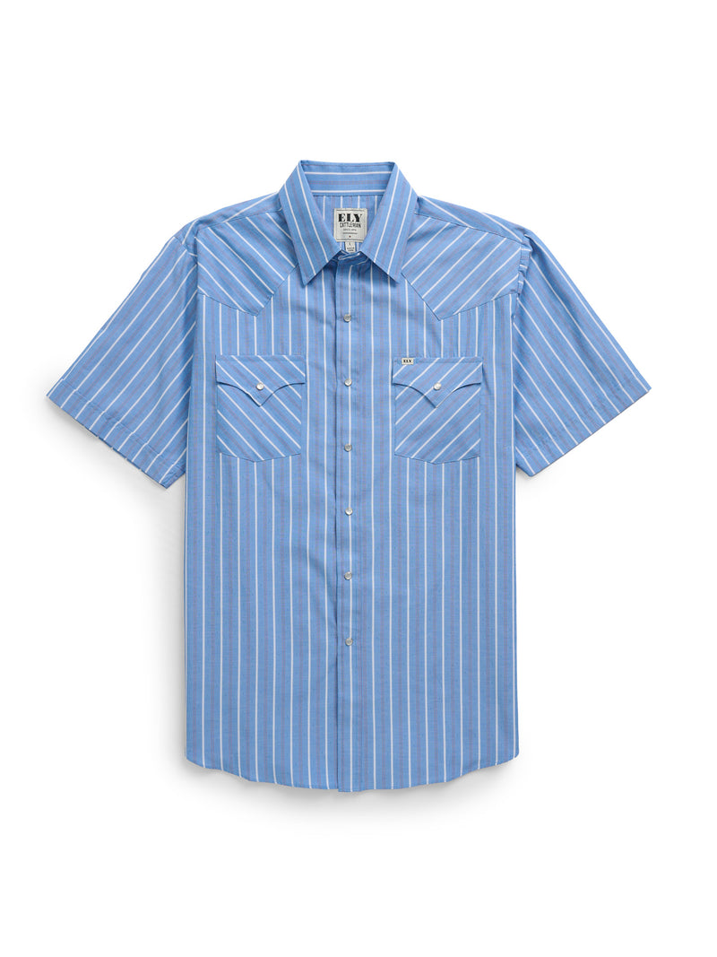 Men's Ely Cattleman Short Sleeve Americana Stripe Western Snap Shirt- Red & Blue
