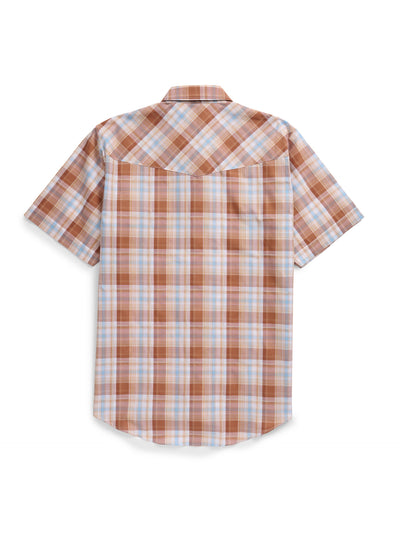 Men's Ely Cattleman Short Sleeve Gold Plaid Western Snap Shirt