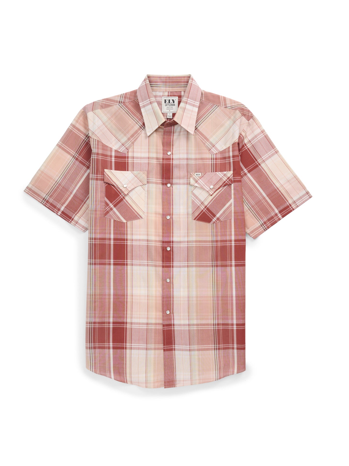 Men's Ely Cattleman Short Sleeve Copper Plaid Western Snap Shirt