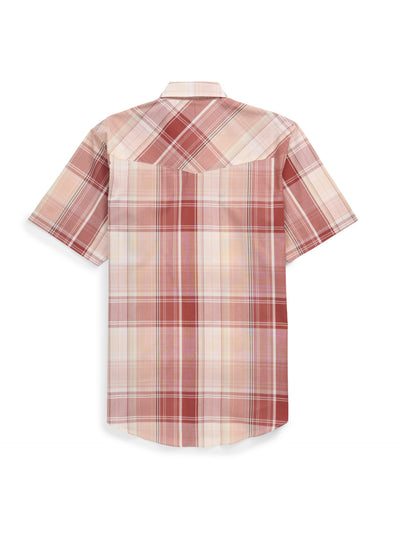 Men's Ely Cattleman Short Sleeve Copper Plaid Western Snap Shirt