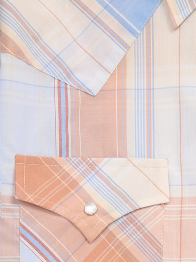 Men's Ely Cattleman Short Sleeve Light Blue Plaid Western Snap Shirt