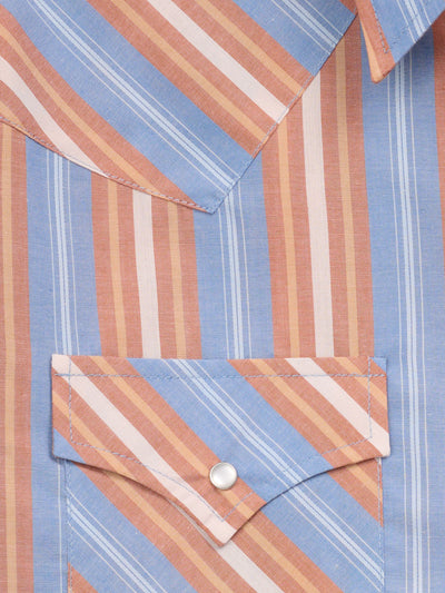 Men's Ely Cattleman Short Sleeve Blue Stripe Western Snap Shirt