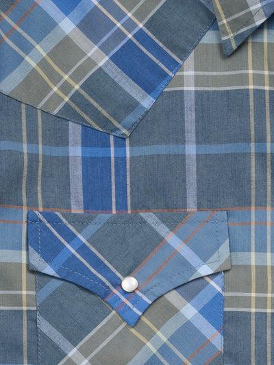 Men's Ely Cattleman Short Sleeve Navy Plaid Western Snap Shirt