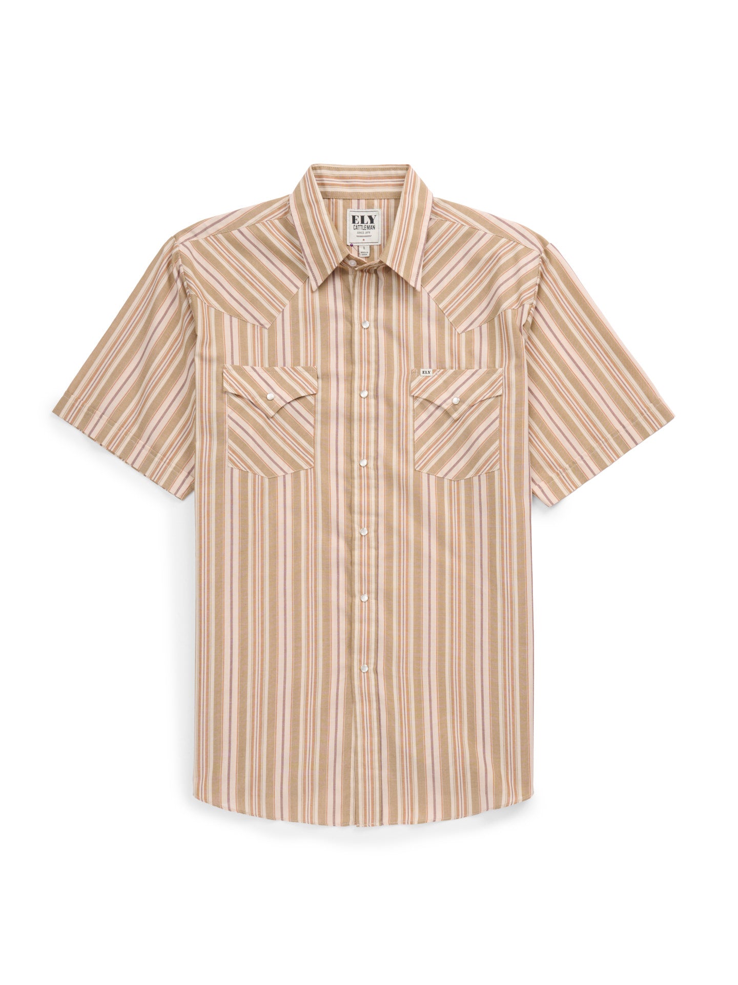 Men's Ely Cattleman Short Sleeve Olive Stripe Western Snap Shirt