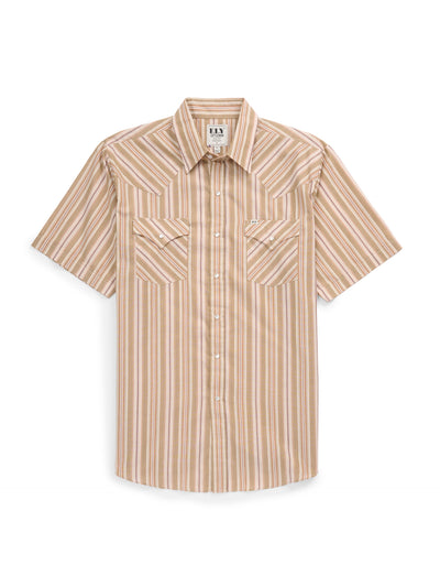 Men's Ely Cattleman Short Sleeve Olive Stripe Western Snap Shirt