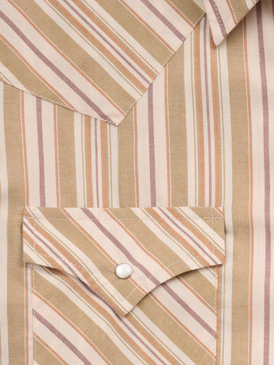 Men's Ely Cattleman Short Sleeve Olive Stripe Western Snap Shirt