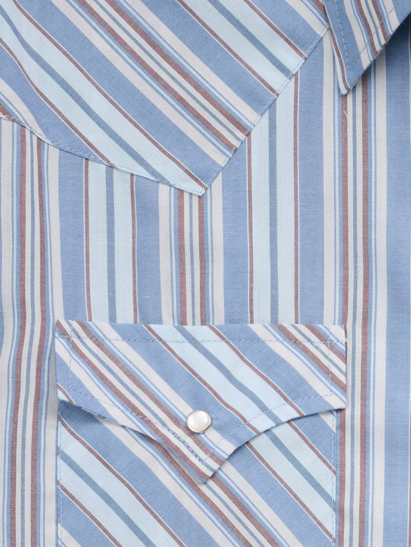 Men's Ely Cattleman Short Sleeve Stone Blue Stripe Western Snap Shirt