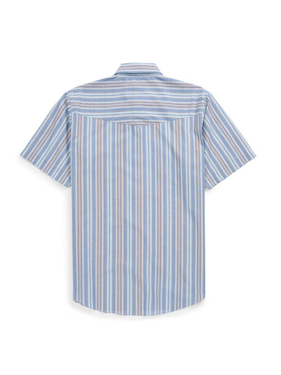 Men's Ely Cattleman Short Sleeve Stone Blue Stripe Western Snap Shirt