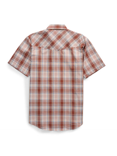 Men's Ely Cattleman Short Sleeve Rust Plaid Western Snap Shirt