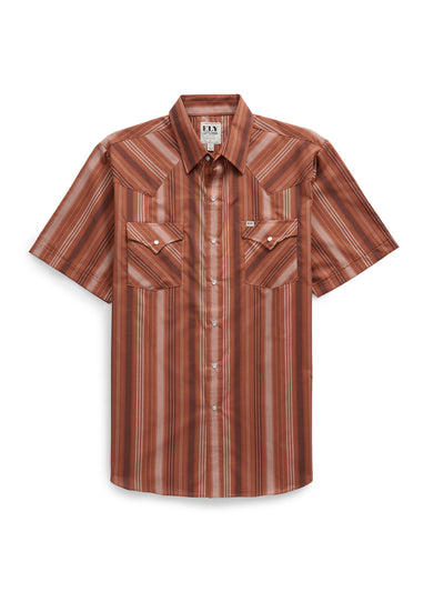 Men's Ely Cattleman Short Sleeve Rust Stripe Western Snap Shirt